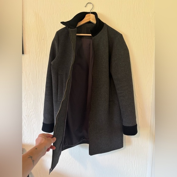 Oak + Fort Grey Black Ribbed Cuff Wool Knit Zip Up Bomber Peacoat Jacket Coat - Picture 12 of 13